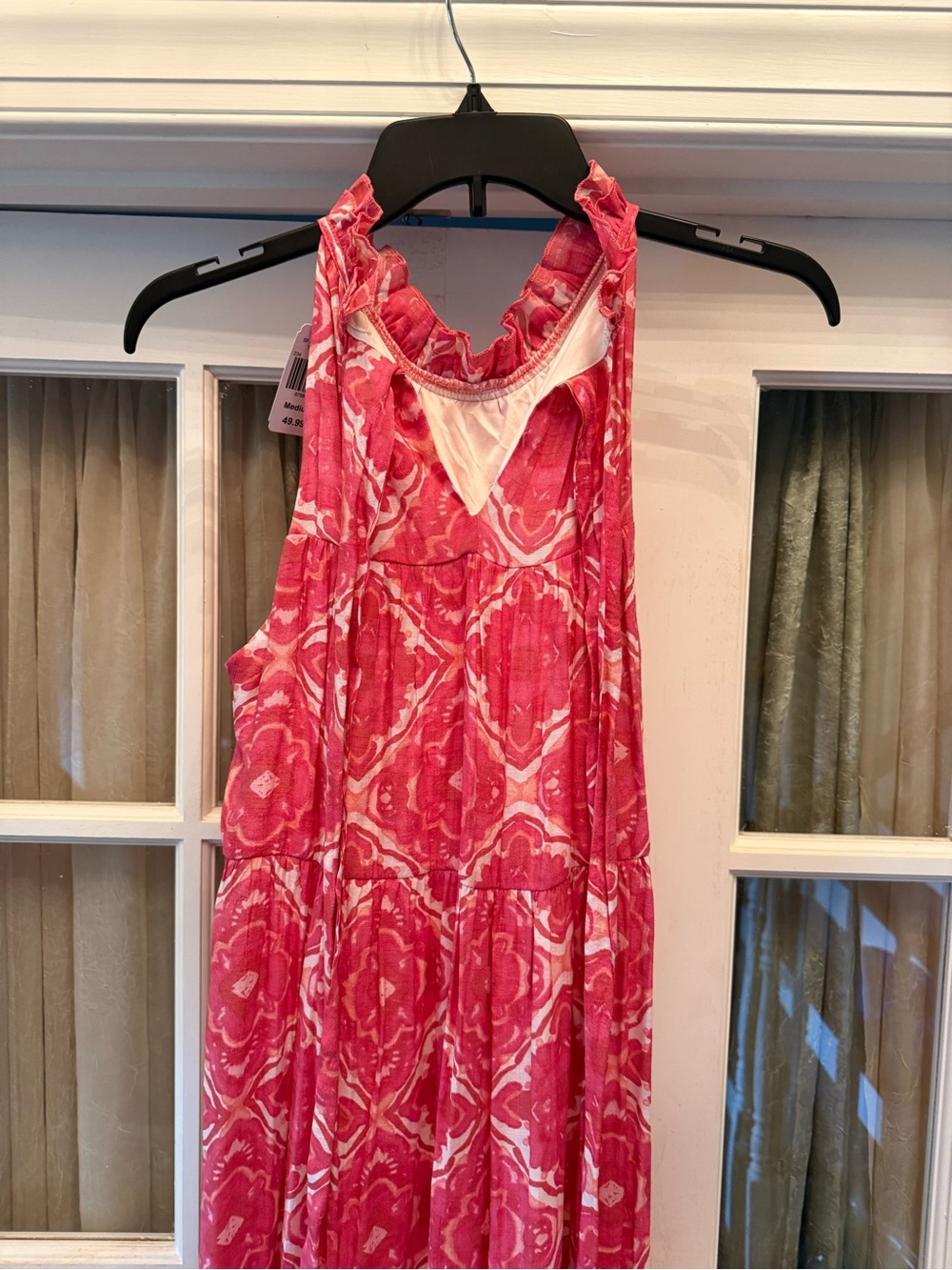 Cracker Barrel Pink and White Ruffled Halter Maxi Dress